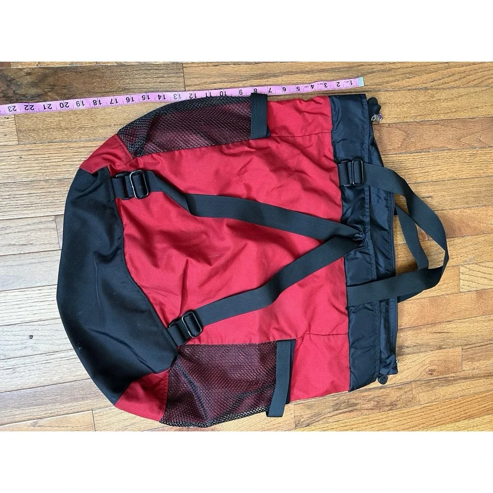 Kiva 2 Way Roll Top Backpack Red Black Nylon Travel Daypack Mesh Pockets Gear